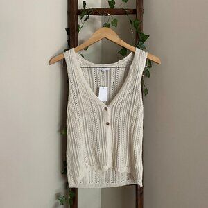 Cream Knit Button-Front Tank Top – Cottagecore Layering Piece